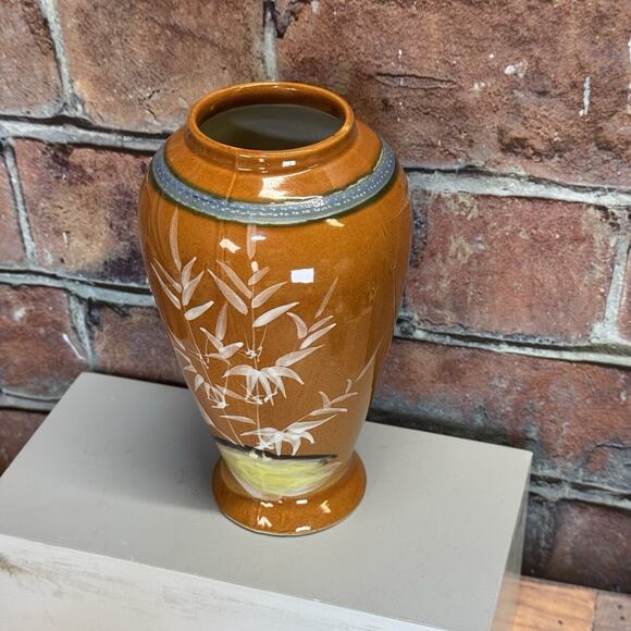 Vintage Japan Style 7'' Vase Hand-painted Bamboo & Boat Scene Asian Decor - Picture 2 of 8